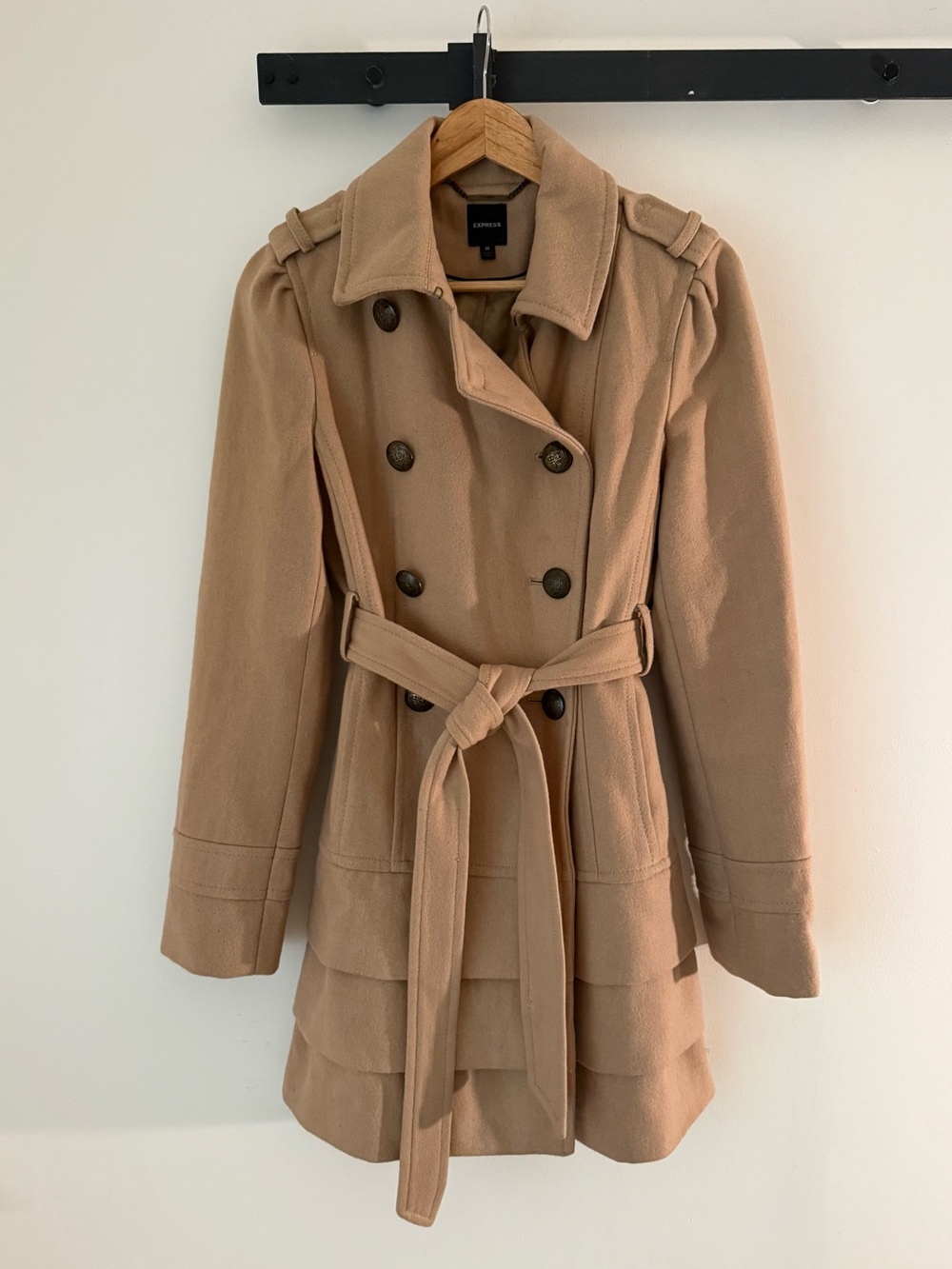 Express Camel Double-Breasted Wool-Blend Trench Coat
